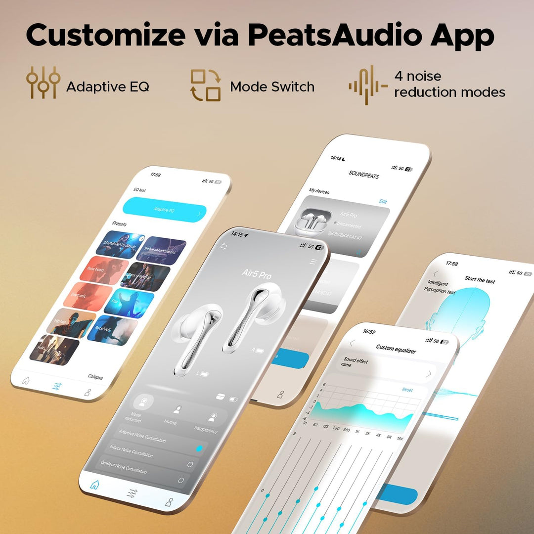 SoundPEATS Air5 Pro Bluetooth Kopfhörer mit Adaptive Hybride Geräuschunterdrückung, aptX Lossless, H