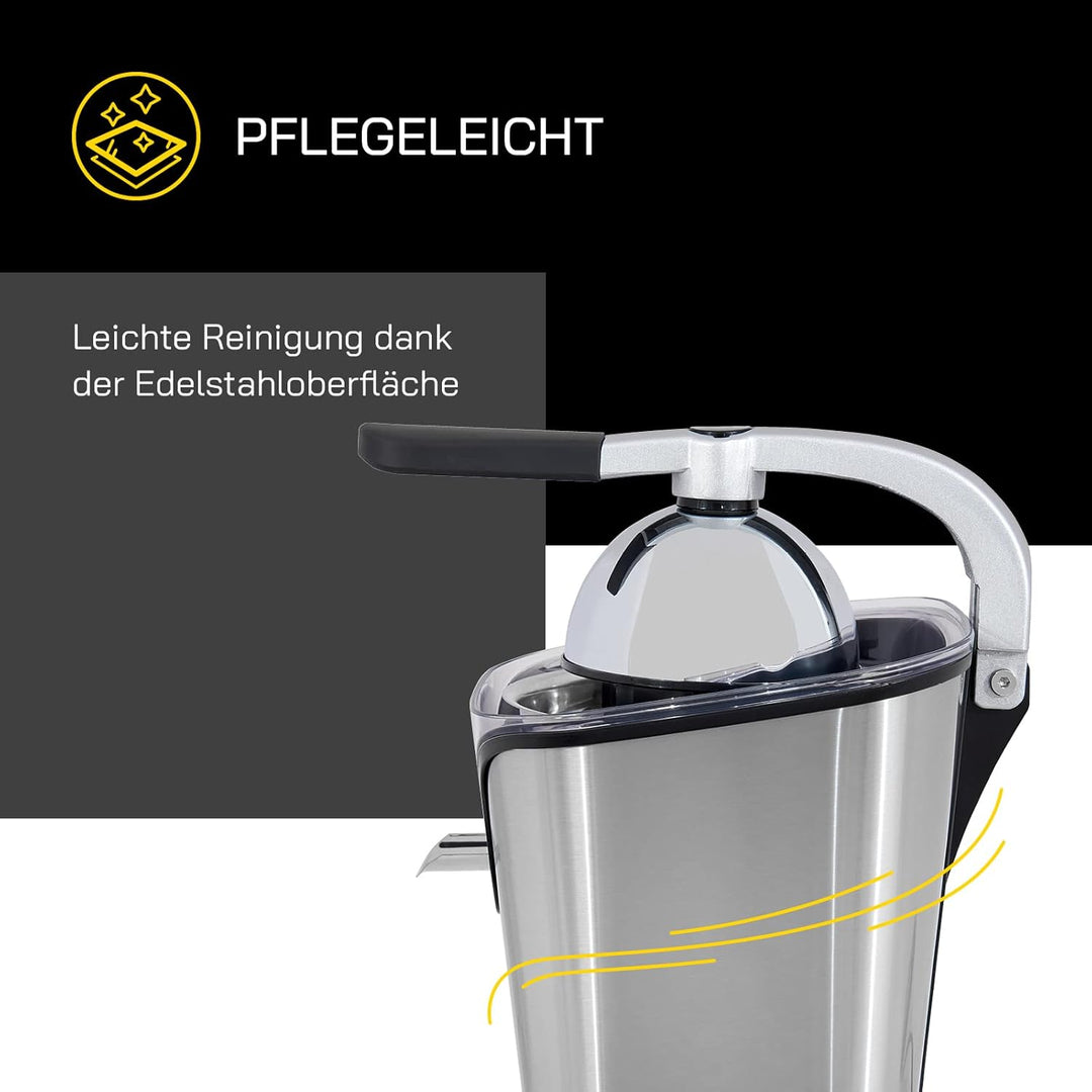 Zitruspresse JUICE 3020 | Edelstahl Auslauf | Zwei Pressaufsätze | Edelstahloberfläche | 100 Watt |