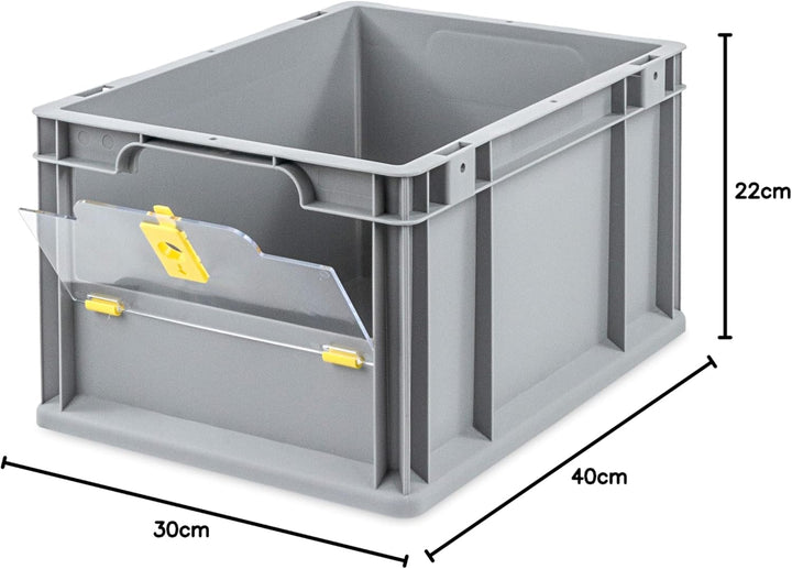 aidB Eurobox NextGen Insight Cover gelb, 400x300x220 mm, Cover niedrig, robuste Regalbox mit Entnahm
