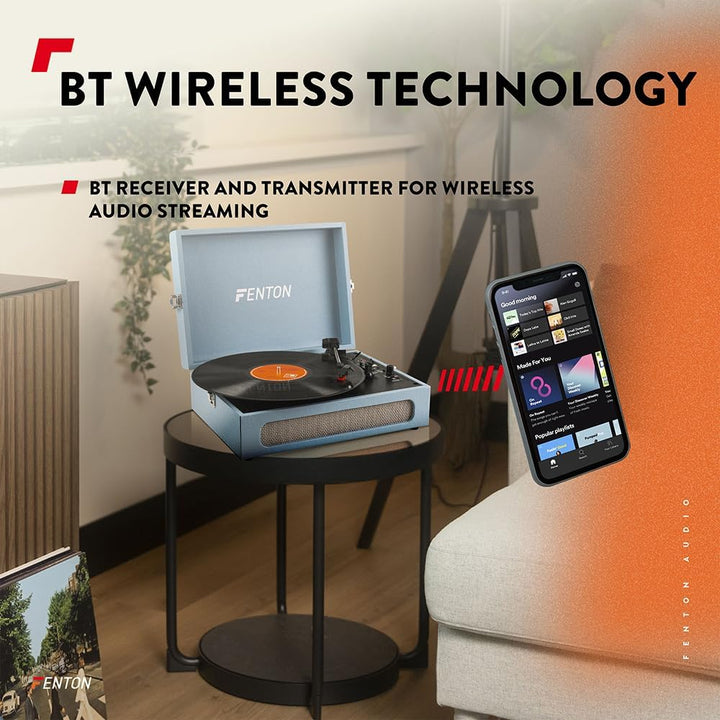 Fenton RP118E - Bluetooth Plattenspieler mit Lautsprecher, Bluetoothsender und Empfänger, Schallplat