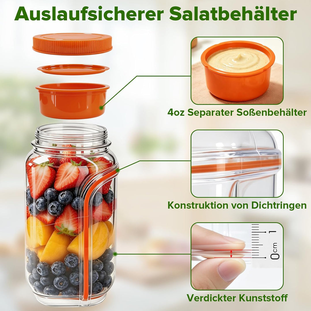 Mssushi 2er Set Salat To Go Box Mit Seitlicher Öffnung, 1L/35oz Prepara Salad Jar mit 2 Gabel, Ausla
