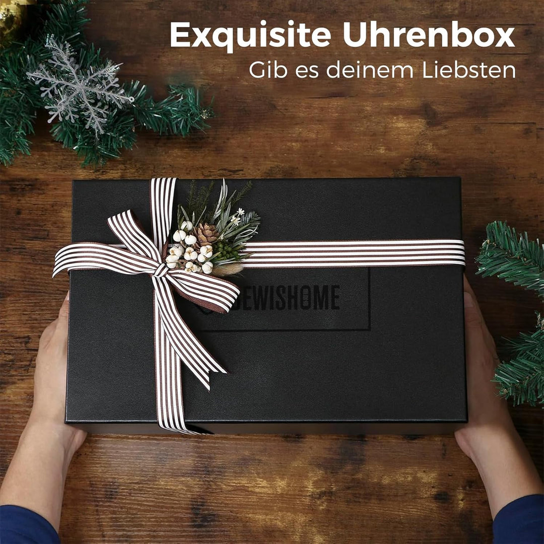 BEWISHOME 12 Uhrenboxen für Herren, luxuriöser Uhren-Organizer mit Schublade, mit ultraglattem PU-Le