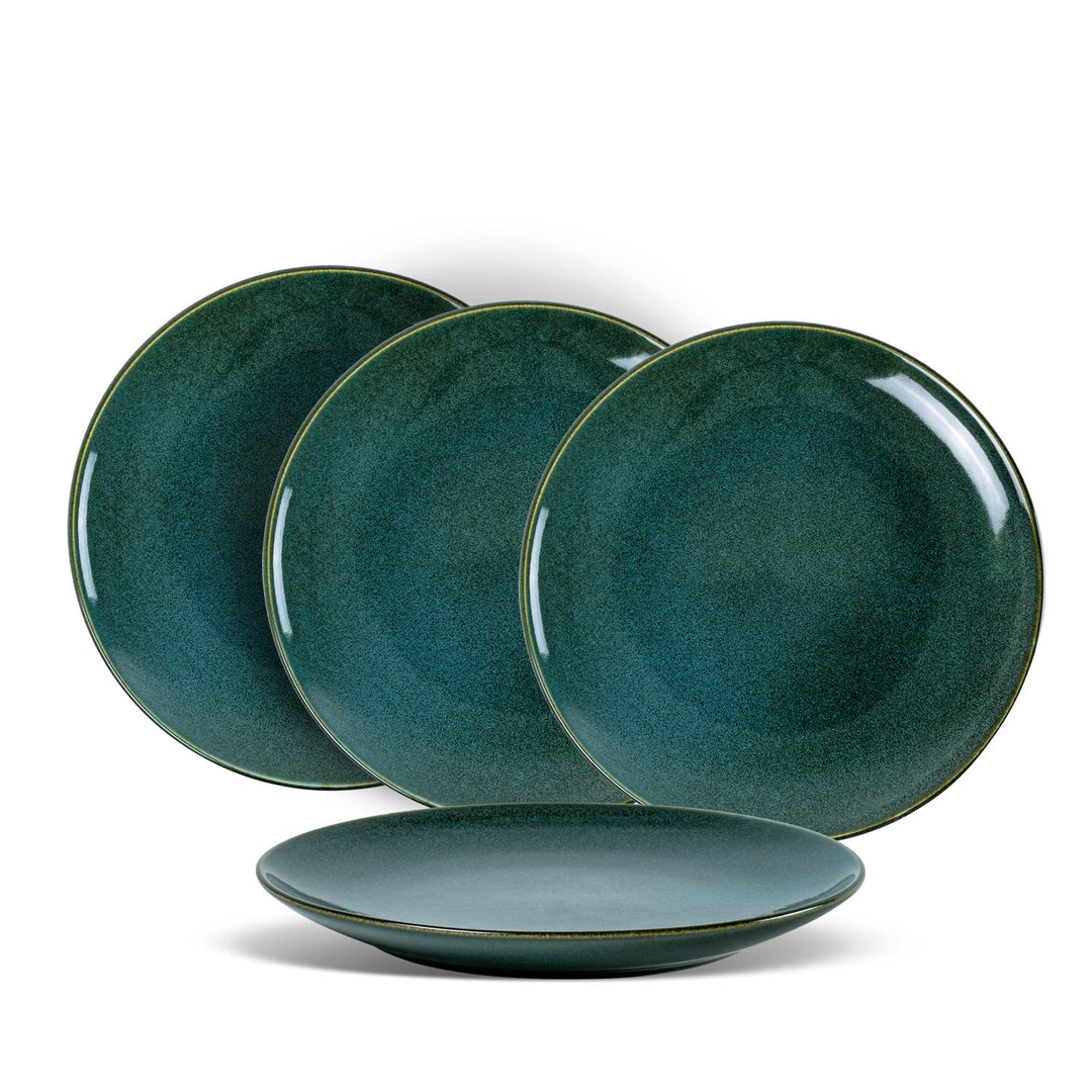 UNICASA Porzellan Tellerset, Grosse Salatteller Vintage Grün - 20 cm, Speiseteller Set 4-tlg Geschir