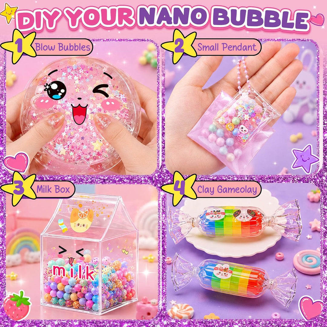 vamei Nano Tape Bubbles Set Bastelkoffer Bastelset Kinder mit Nanotape Nanoband, Perlen, Kawaii-Aufk