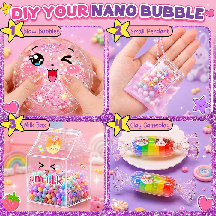vamei Nano Tape Bubbles Set Bastelkoffer Bastelset Kinder mit Nanotape Nanoband, Perlen, Kawaii-Aufk