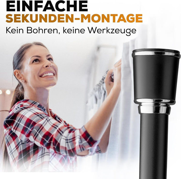 Gardinenstange ohne Bohren 320-370cm, Schwarz, Ø 32 mm, Teleskopstange Balkon - Vorhangstange Klemms