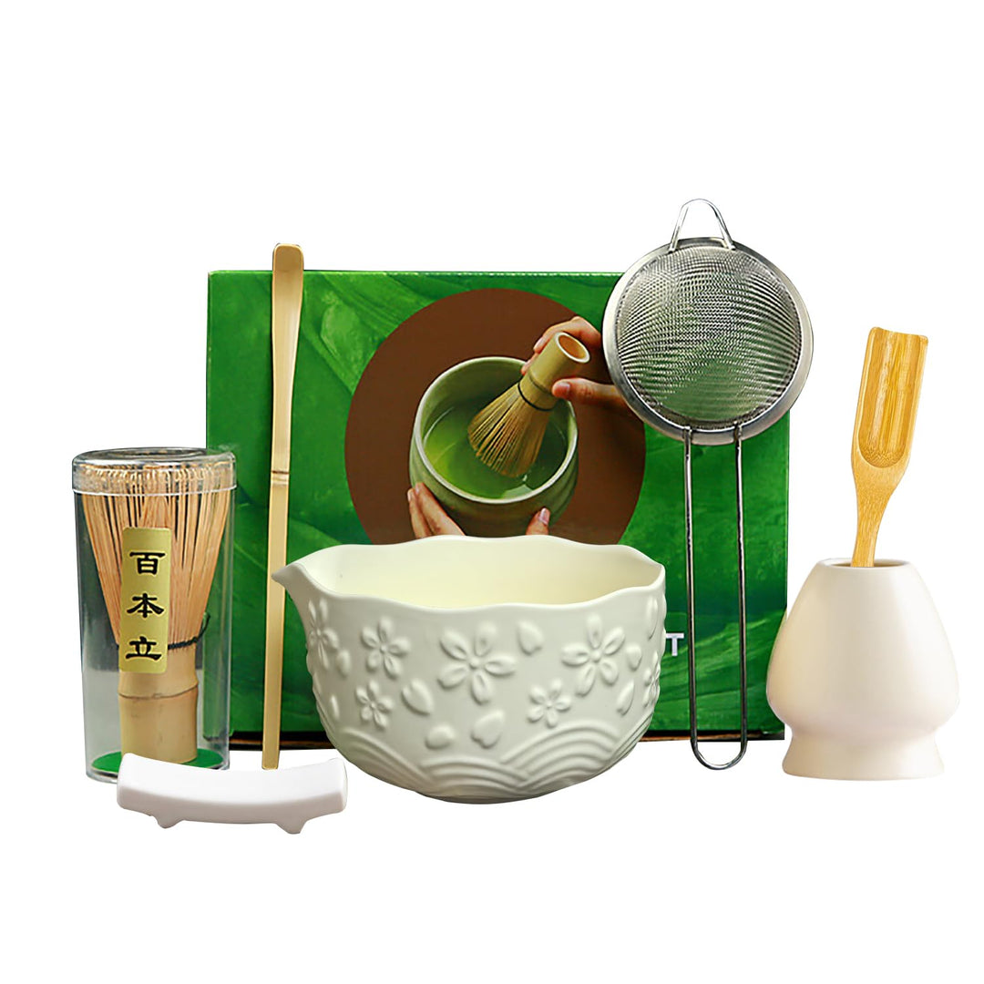 Matcha Tea Set Beige Weiss,6 Piece Matcha Besen, with Matcha Whisk, Matcha Broom,Schale,Matcha Bowl