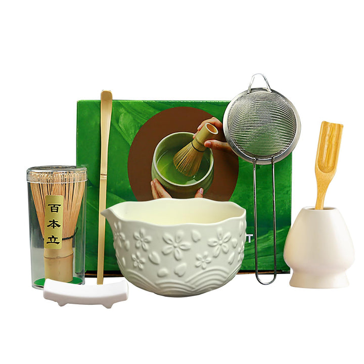 Matcha Tea Set Beige Weiss,6 Piece Matcha Besen, with Matcha Whisk, Matcha Broom,Schale,Matcha Bowl