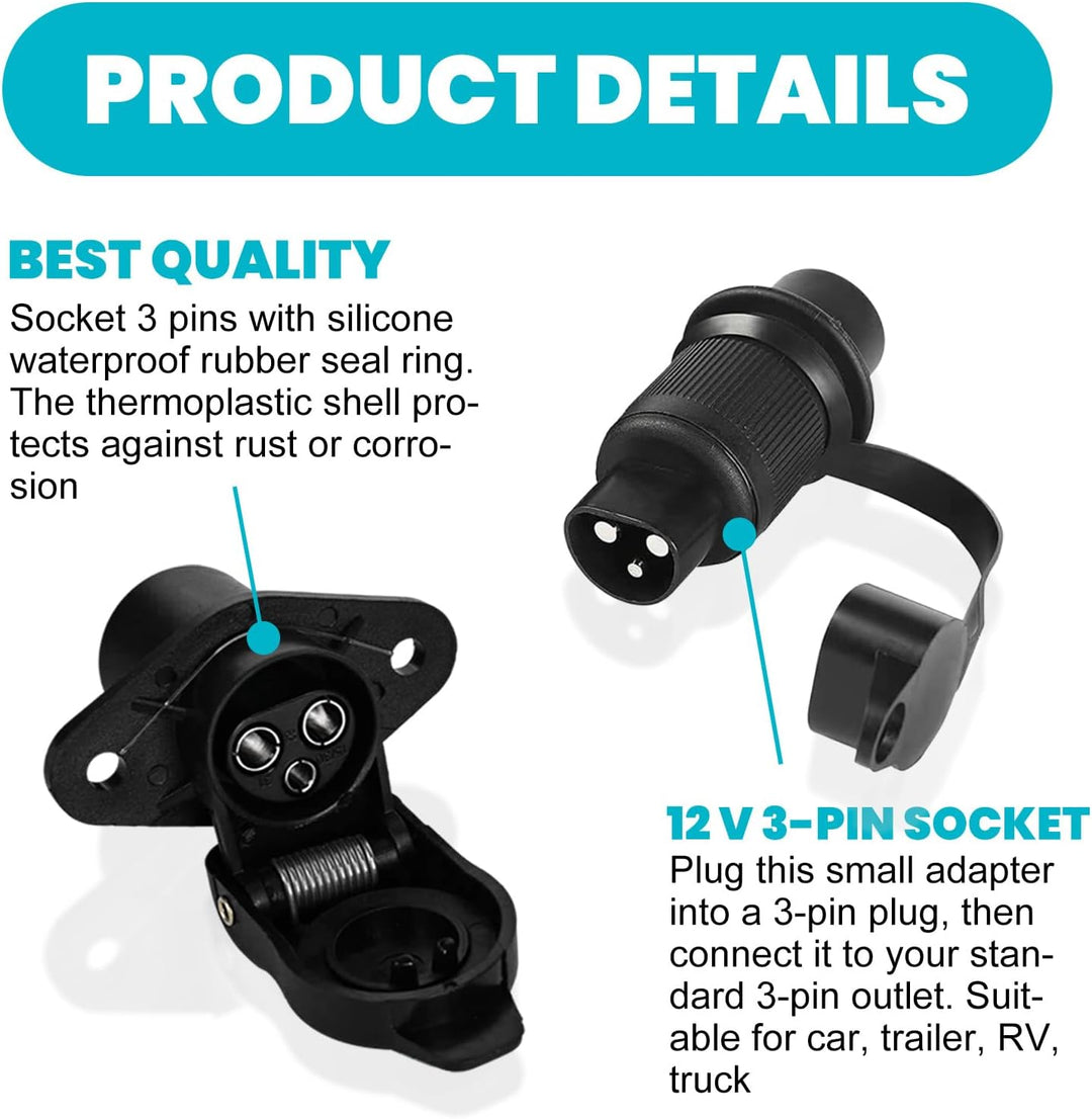 4 Stück Stecker 3 Polig und Steckdose 3 Polig,3 Polig Traktor Stecker Steckdose 12V,Anhänger Stecker