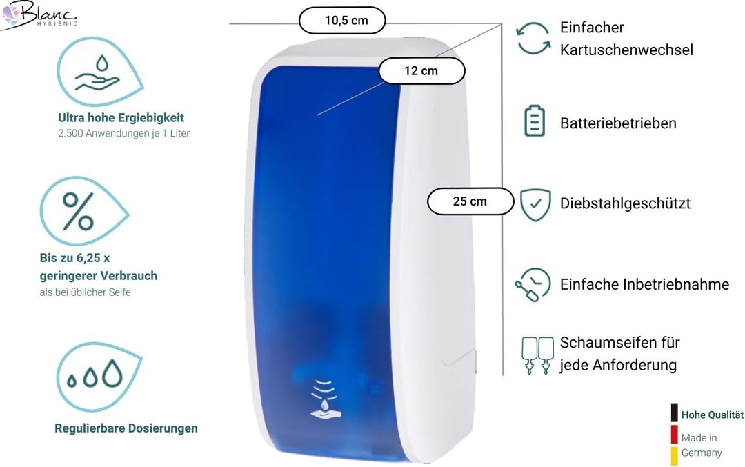 Blanc Hygienic Waschraum Set: Handtuchrollenspender AUTOCUT + 2 TAD Handtuchrollen + Schaumseifenspe