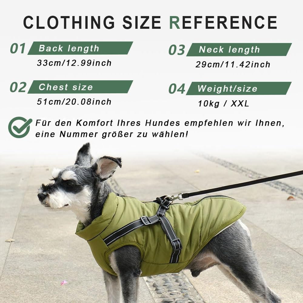 Hundejacke Winterweste Jacken, Hundemantel mit Geschirr für Kleine Hunde Hundemantel Wasserdicht Mas