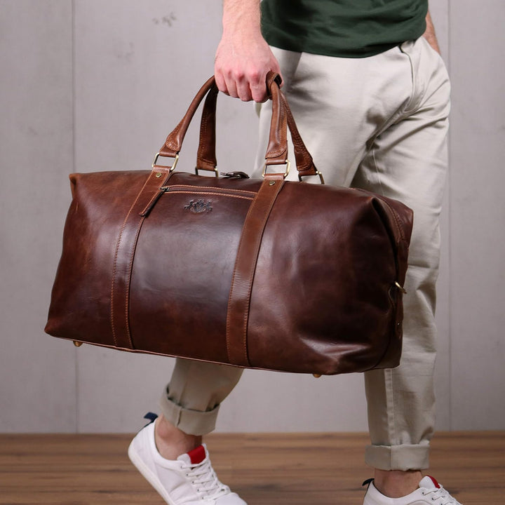 SID & VAIN XL Reisetasche Zane aus Premium Leder I Sporttasche gross XL gross für Herren I Weekender