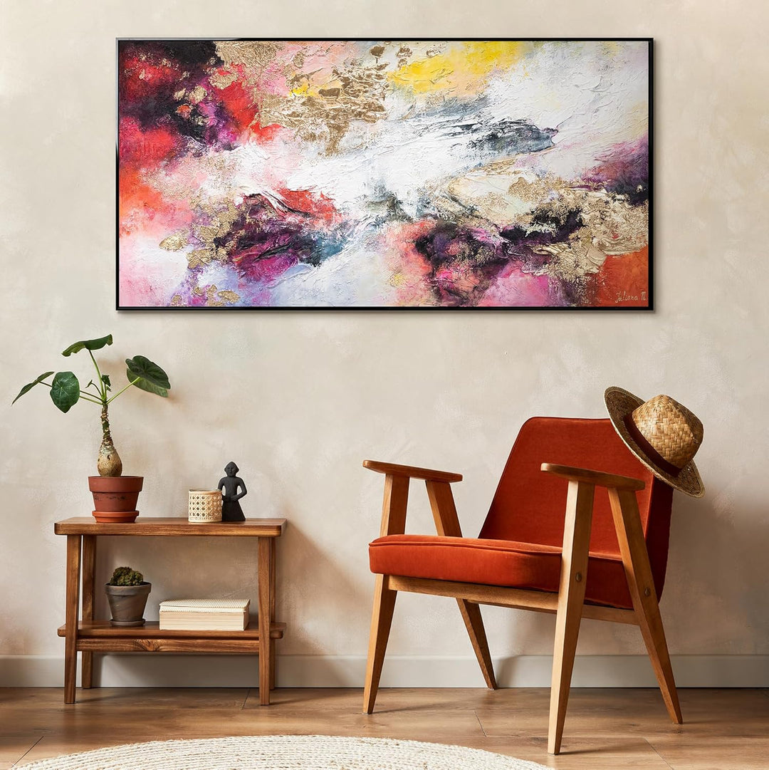 YS-Art Abstrakt Acryl Gemälde auf Leinwand heller Garten handgemalt Wandbilder Wohnzimmer modern Woh