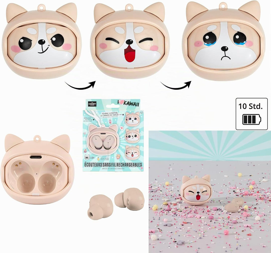 THE CONCEPT FACTORY, HT0153, kabelloser Kawaii Multiface-Kopfhörer, einzigartiges Kawaii-Design, her