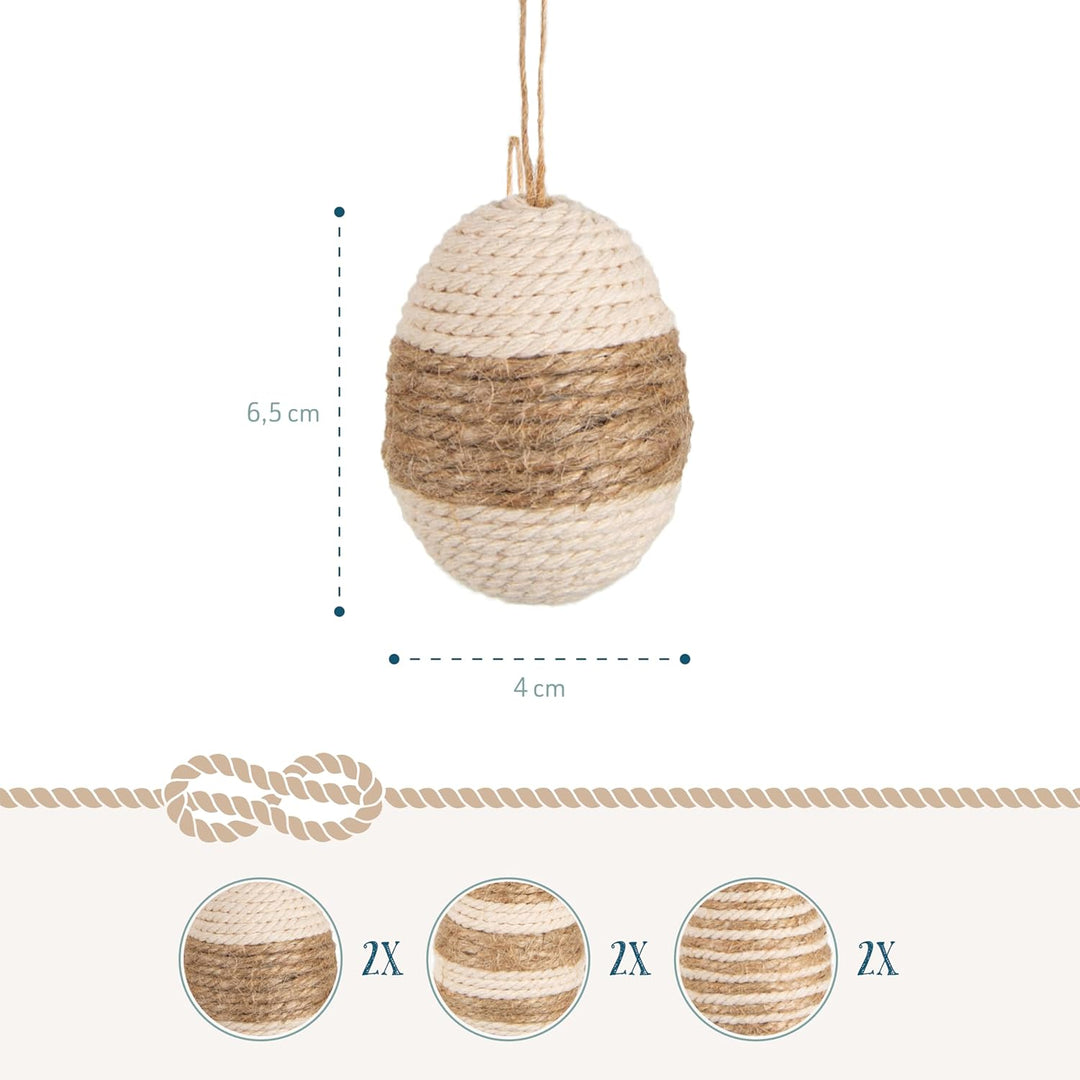Ostereier zum Aufhängen, 6 Stück: Osteranhänger Stoff & Jute, Anhänger Ostern & Frühling, Osterdeko