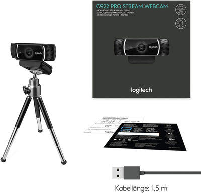 Logitech C922 PRO Webcam mit Stativ, Full-HD 1080p, 78° Sichtfeld, Autofokus, Belichtungskorrektur,