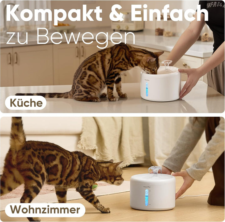 FUKUMARU Katzenbrunnen, 2.4L Superleise Trinkbrunnen für Katze, Einfach zu Reinigen, Katzen Trinkbru