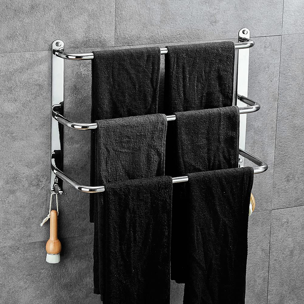 Yeegout No Drill 3-Tiers Handtuchhalter Edelstahl-Handtuchhalter für Bad Küche und Toilette (Silber)