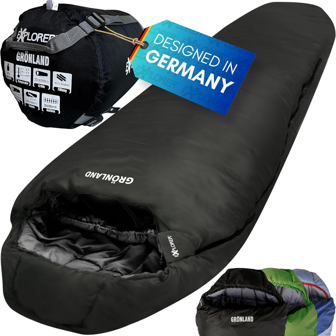EXPLORER® GRÖNLAND Schlafsack -23°C -5°C [350GSM] 3-4 Jahreszeiten Winter Mumienschlafsack Erwachsen