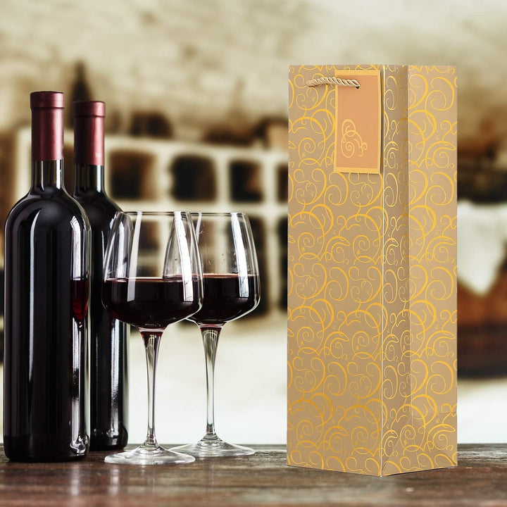 10 Flaschentüten Geschenktüten für Weingeschenke wie Wein Prosecco und Champagner Gold mit Ornamente
