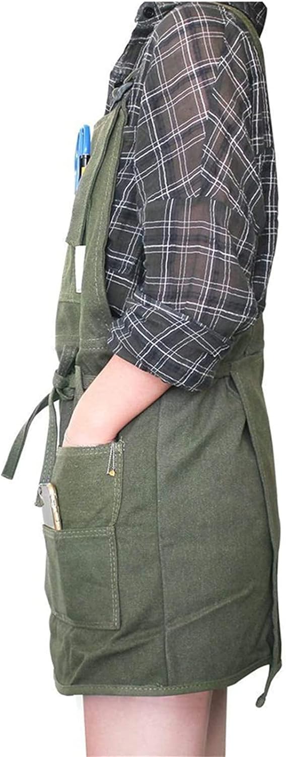 SH-RuiDu Verstellbare Latzschürze, Werkstatt-Werkzeug-Schürze mit gekreuzten Trägern und Werkzeugtas