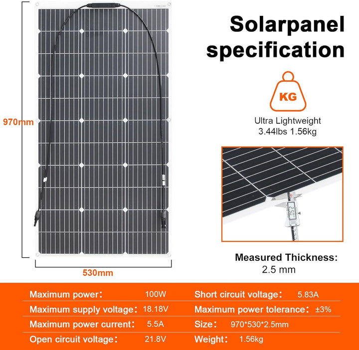 Flexibles Solarpanel Kit 100 Watt Mit Laderegler für 12V Batterien 1pcs X 100W Solarpanel Kit, 1pcs
