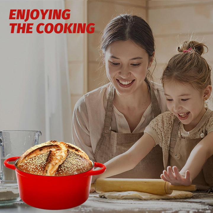 Gusseisen Topf 5L Ø 26cm - Emaillierter Schmortopf mit Deckel, Gusseisen Bräter für Brot backen & Br