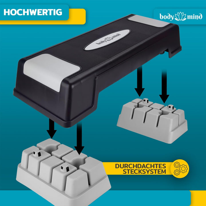 Body & Mind® Aerobic Steppbrett Stepper Step-Bench mit gratis Anti-Rutsch-Matte & exklusiven Trainin