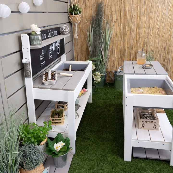 Meppi Matschküche Outdoorküche - Kleiner Gärtner Flexi - Weiss/grau aus Holz