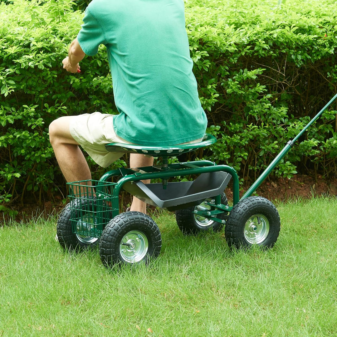 pro.tec Garten Rollsitz Casarano Gartensitz mit Rollen 81 x 45 cm verstellbar Rollhocker für Garten