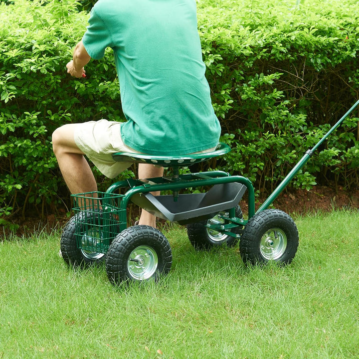 pro.tec Garten Rollsitz Casarano Gartensitz mit Rollen 81 x 45 cm verstellbar Rollhocker für Garten