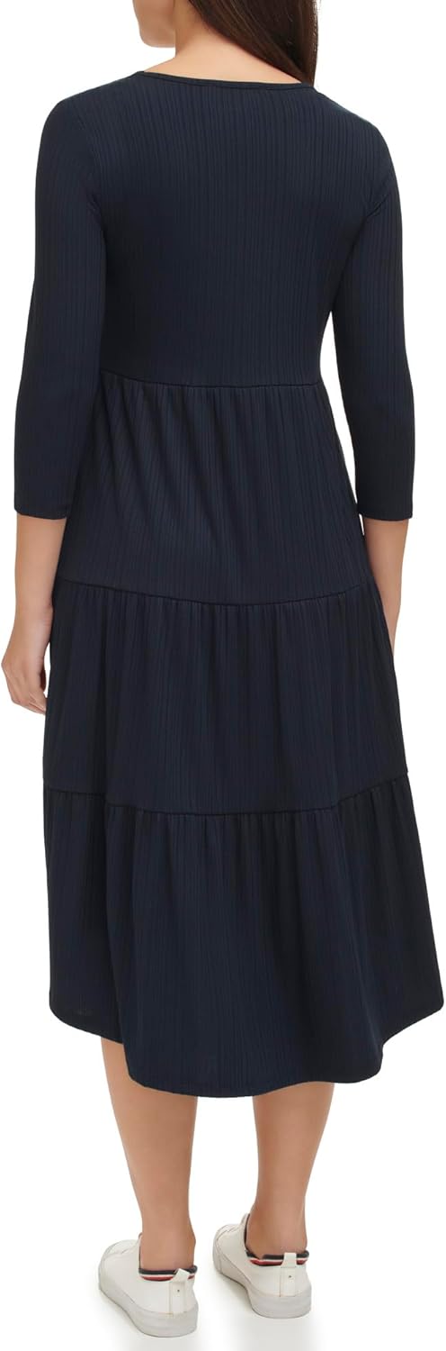 Tommy Hilfiger Damen Gestuftes Midikleid mit Streifen Lässiges Kleid XS Kapitän des Himmels (Sky Cap