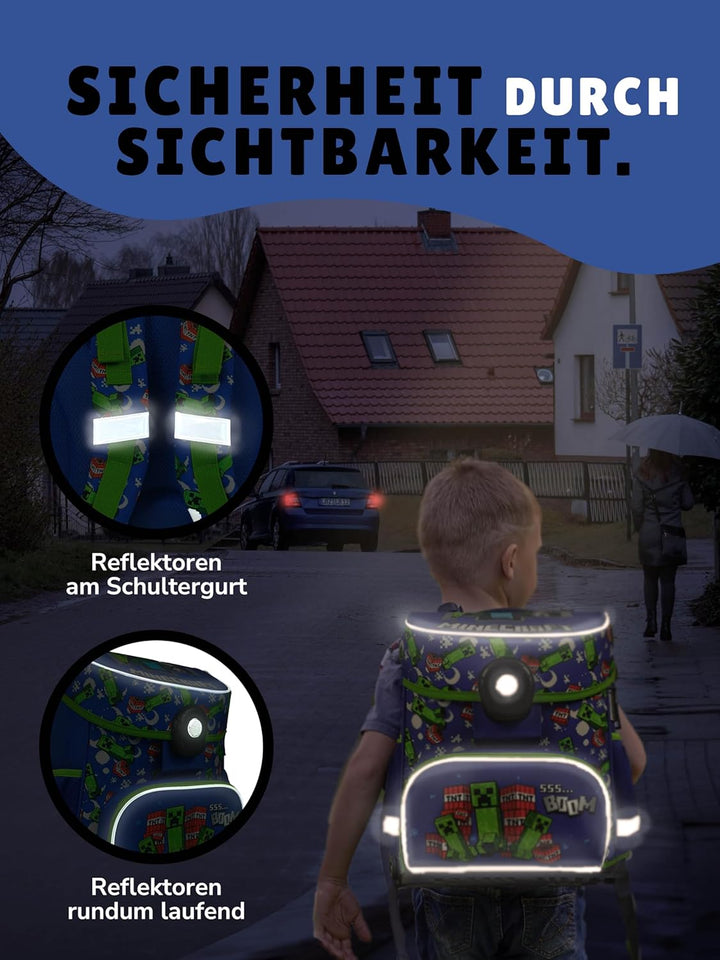 Familando - Schulranzen Set 10-teilig mit Schultüte - Minecraft - Ergonomisch, stabil & mit gepolste