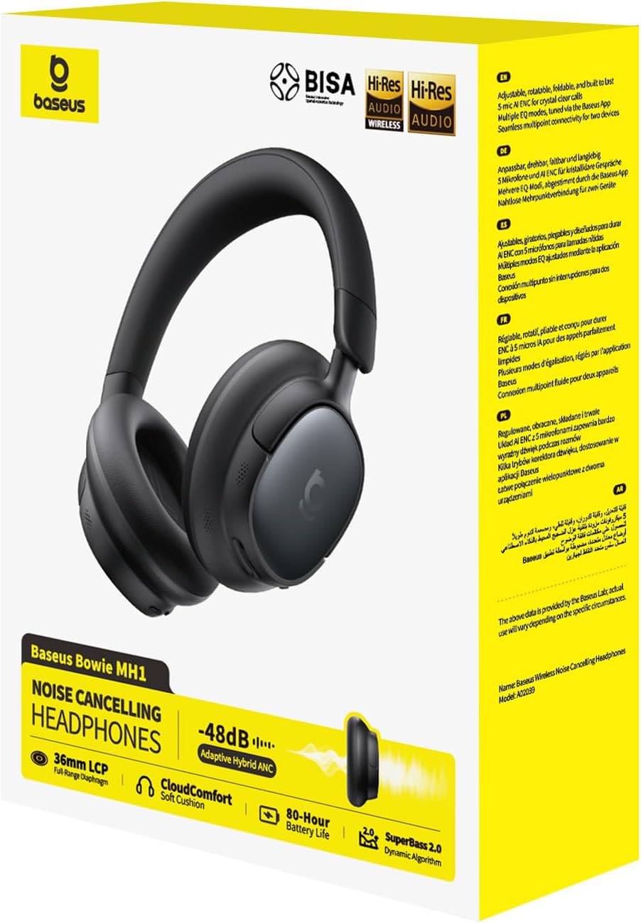 Baseus MH1 Bluetooth Kopfhörer, -48 dB hochwirksame Geräuschunterdrückung, Monolithischer Kopfbügel