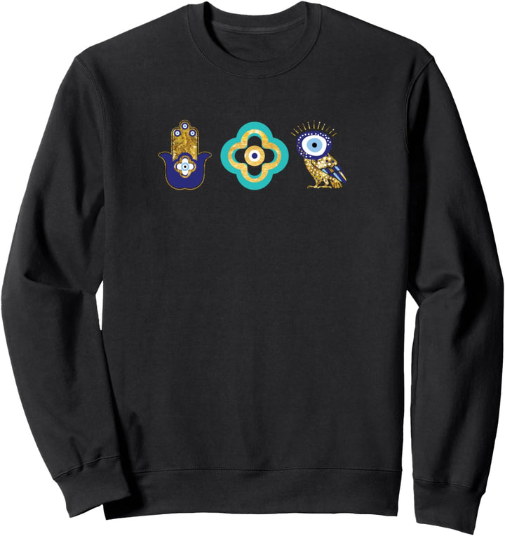 Böses Auge Hamsa Hand und Eule - Fluch Schutz Kunstdruck Sweatshirt