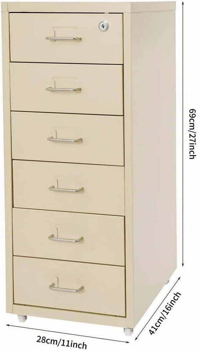 Aktenschrank mit 6 Schubladen, Rollcontainer, Aktenschrank Abschliessbar, Metall Aufbewahrungsschran