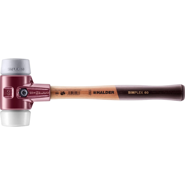 SIMPLEX-Schonhammer, TPE-mid/Superplastik; mit Tempergussgehäuse und hochwertigem Holzstiel | D=60 m