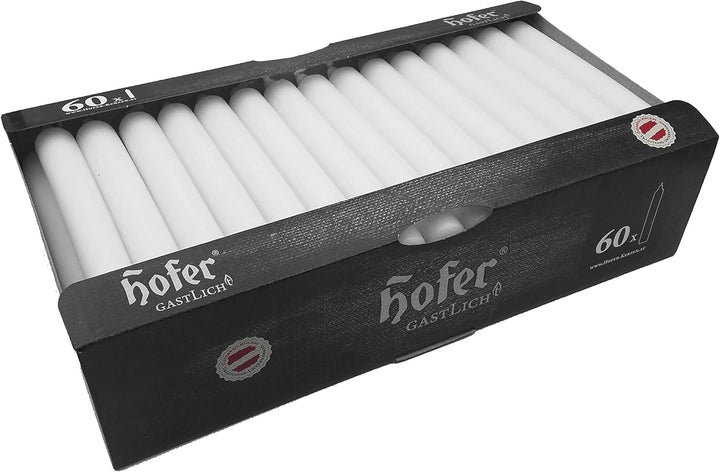 Hofer Lange Tafelkerzen, 60 Stück Set (1x60), dim. 21,5x180 mm, weisse Farbe, Lange Brenndauer ca. 5