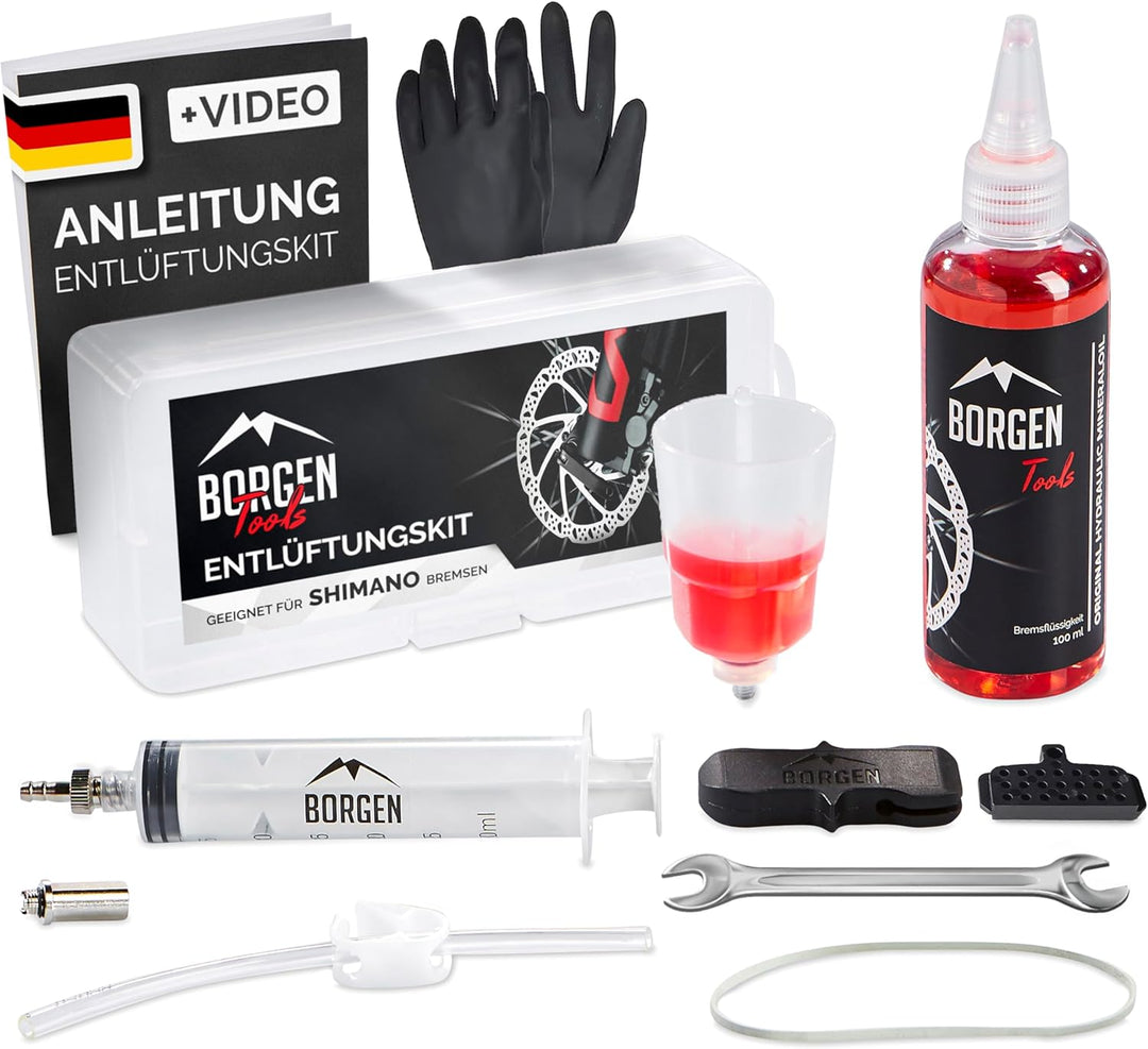 Borgen Entlüftungsset für Shimano Scheibenbremsen - Entlüftungskit mit Anleitung für Deore, Dura Ace