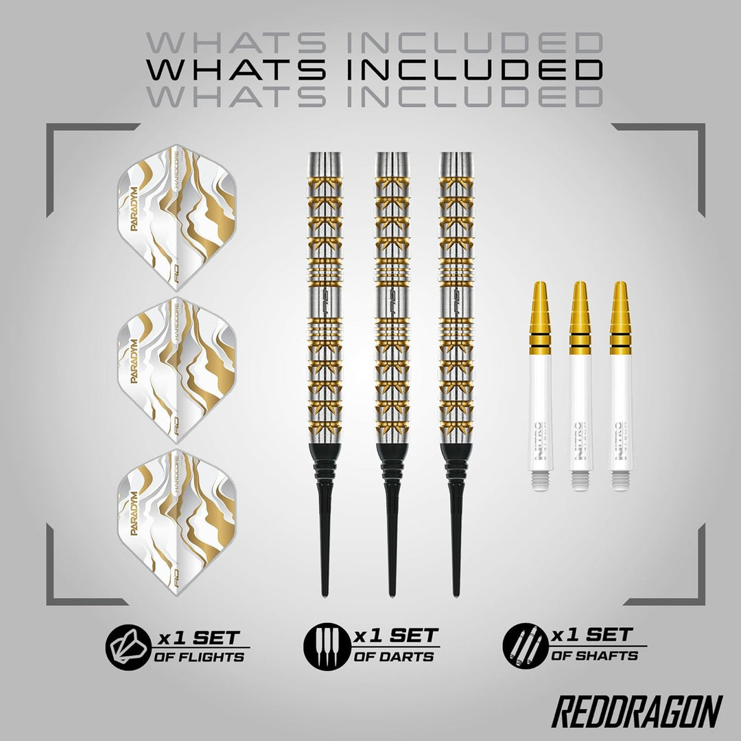 RED DRAGON Darts - Paradym Gold Serie Dart Pfeile - 90% Tungsten Profi Dartpfeile - Beinhaltet Dartf