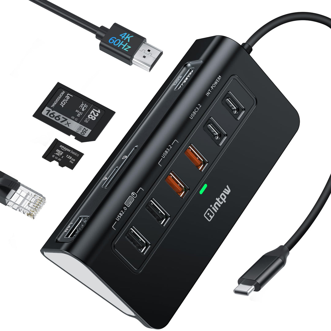 P9R PRO USB C Hub, 10-in-1 USB C Docking Station mit 1Gbps Ethernet,1M Kabel， 4K@60Hz HDMI, 10Gbps 2