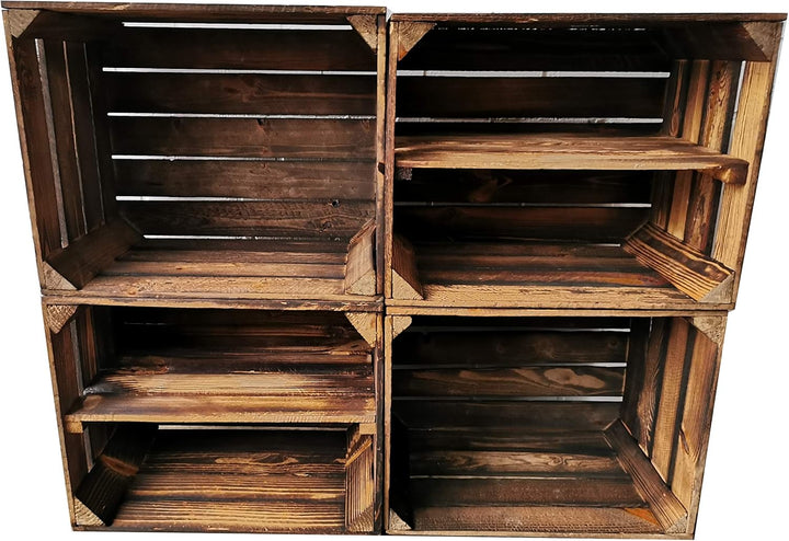 Teramico Alte geflammte Obstkisten / Holzkisten mit Zwischenboden LANG verarbeitet - Ideal für den M