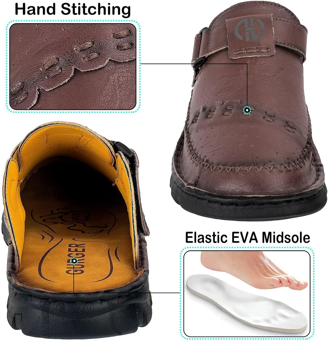 BUGUKI Sandalen Herren Leder Pantoletten Clogs, Weiche Dicke Sohle 40 EU Ta1 Dunkel Braun, 40 EU Ta1