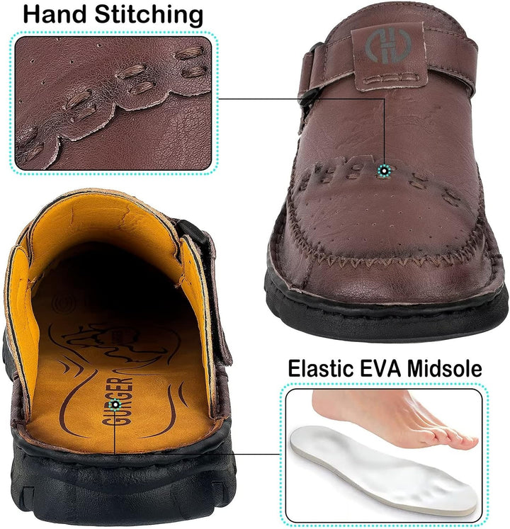 BUGUKI Sandalen Herren Leder Pantoletten Clogs, Weiche Dicke Sohle 42 EU Ta1 Dunkel Braun, 42 EU Ta1