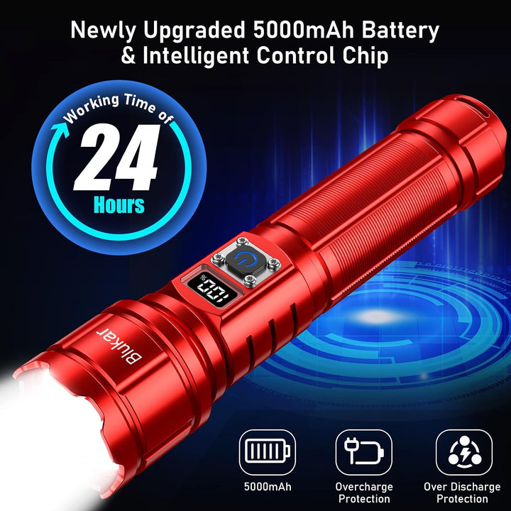 Blukar Taschenlampe LED Aufladbar, Extrem Hell Taschenlampen Zoombare Handlampe mit 5 Lichtmodi, IP6