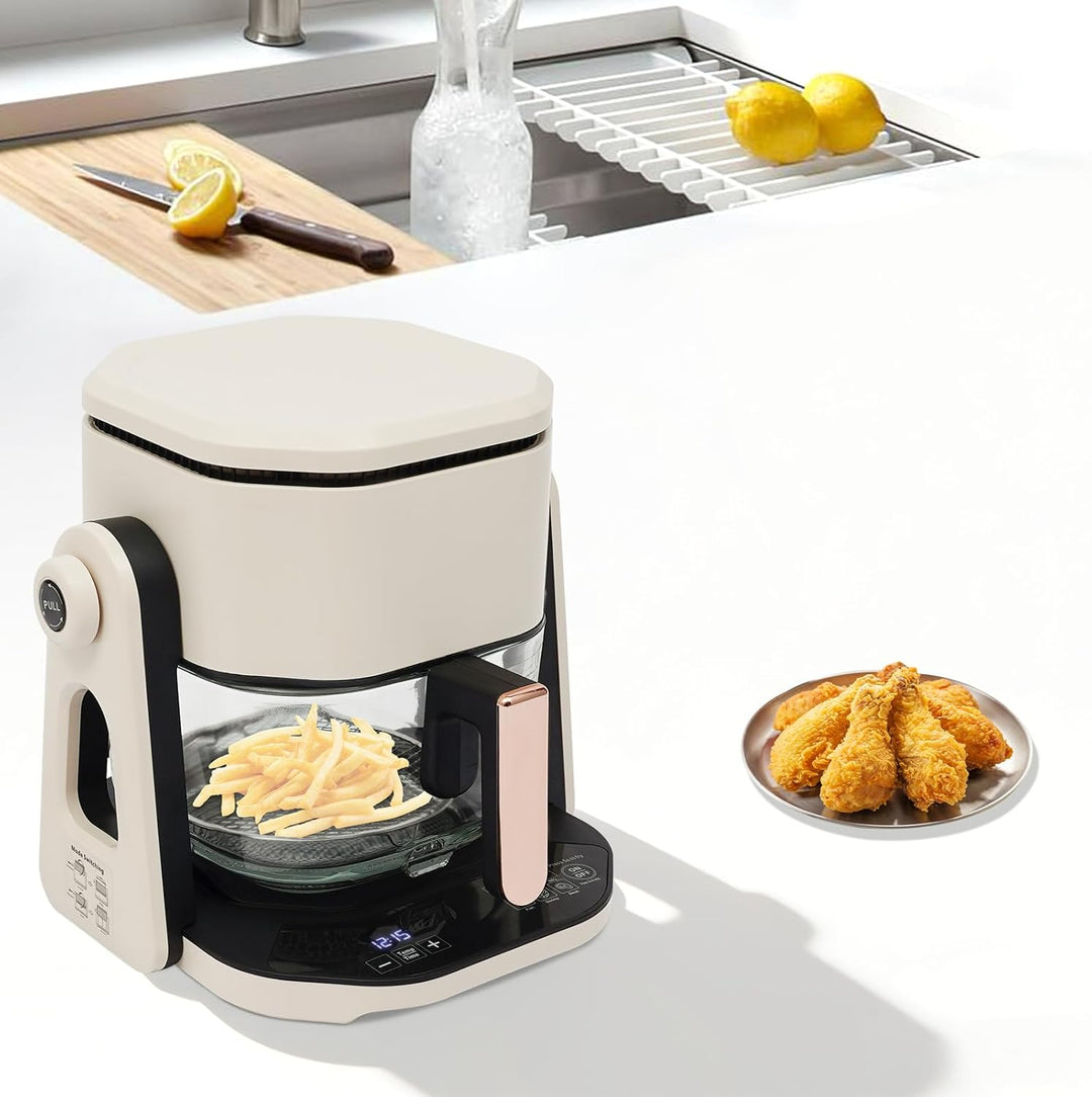 Heissluftfritteuse Glas 4,5L 3in1 mit Grillfunktion LCD-Display 1200W Borosilikatglas Sichtfenster 6