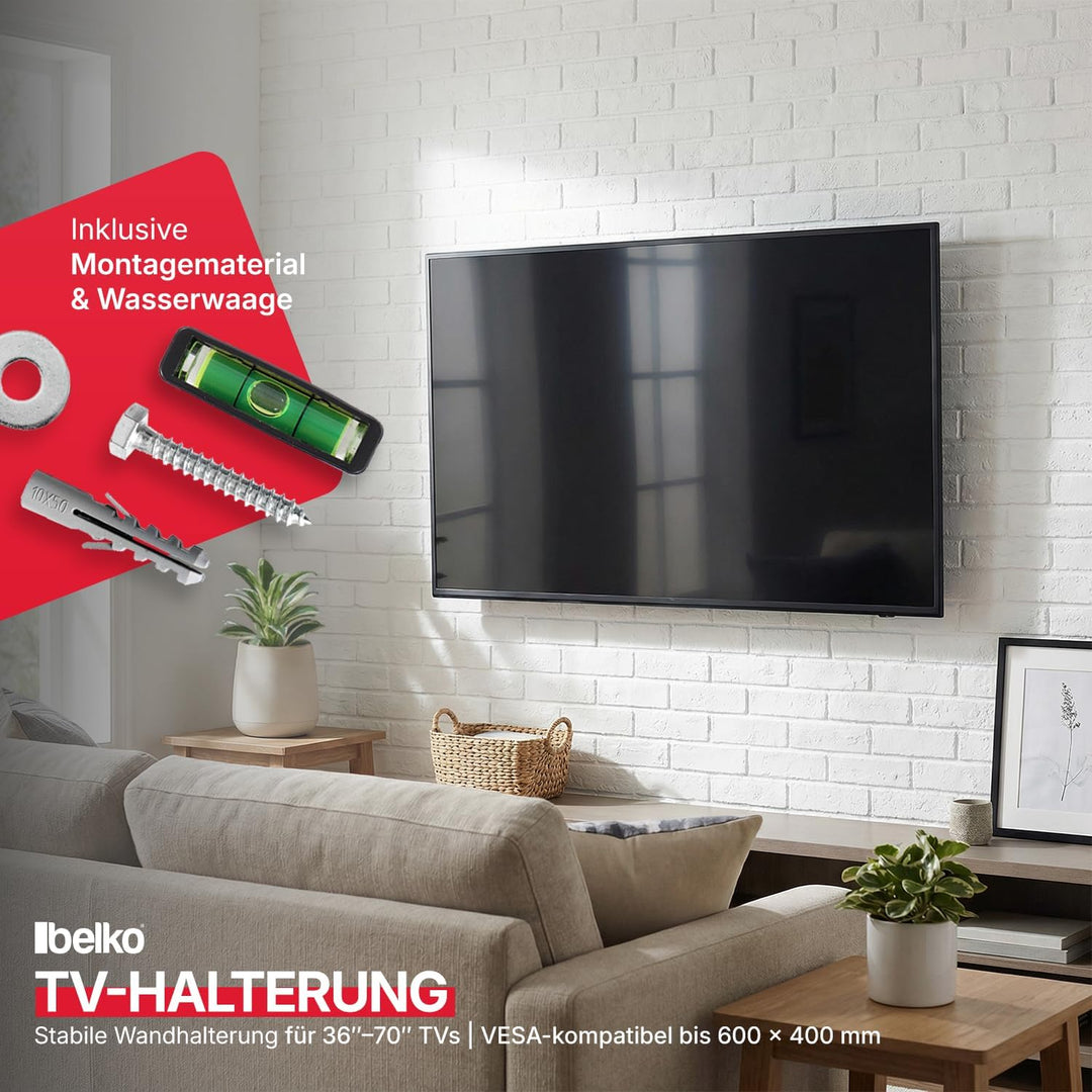 Belko® TV-Halterung 36"-70" - Stabile Wandhalterung für Grossbildfernseher - Schwenkbar & Neigbar -