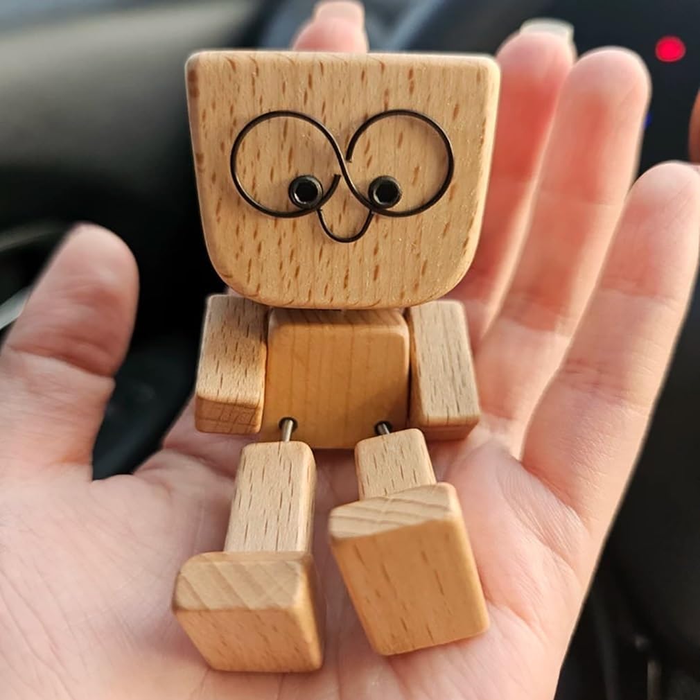 Schüttelnde Holzmann-Figur, Charmante Holzfigur mit einem Lächeln, Wackelnde Holzfiguren, Lebendig W