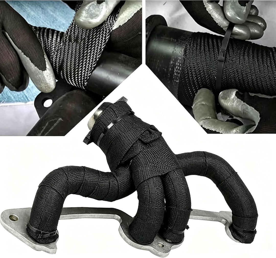Auspuff Hitzeschutzband Schwarz 15m mit 12 Bindern Arespark | Für Motorrad, Auto, Kamin und Zeltofen