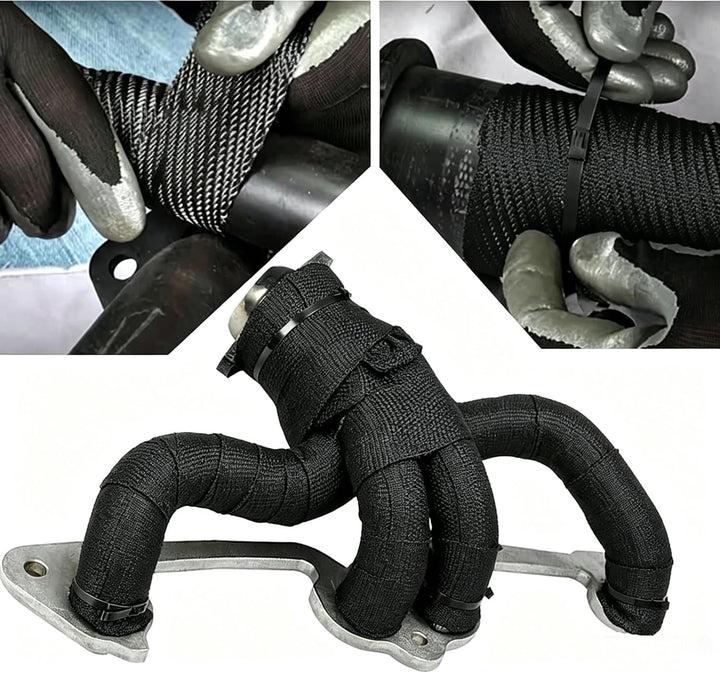 Auspuff Hitzeschutzband Schwarz 15m mit 12 Bindern Arespark | Für Motorrad, Auto, Kamin und Zeltofen